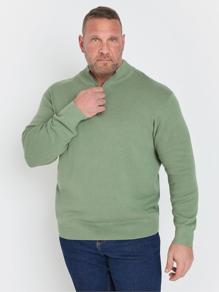 Зелений - Бавовняні джемпери BadRhino Big & Tall Milano Quarter Zip 100% Cotton - Image 1 of 5