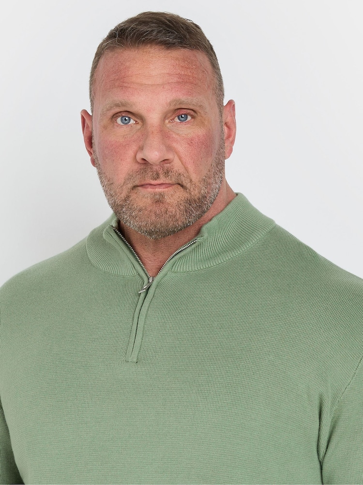 Зелений - Бавовняні джемпери BadRhino Big & Tall Milano Quarter Zip 100% Cotton - Image 3 of 5