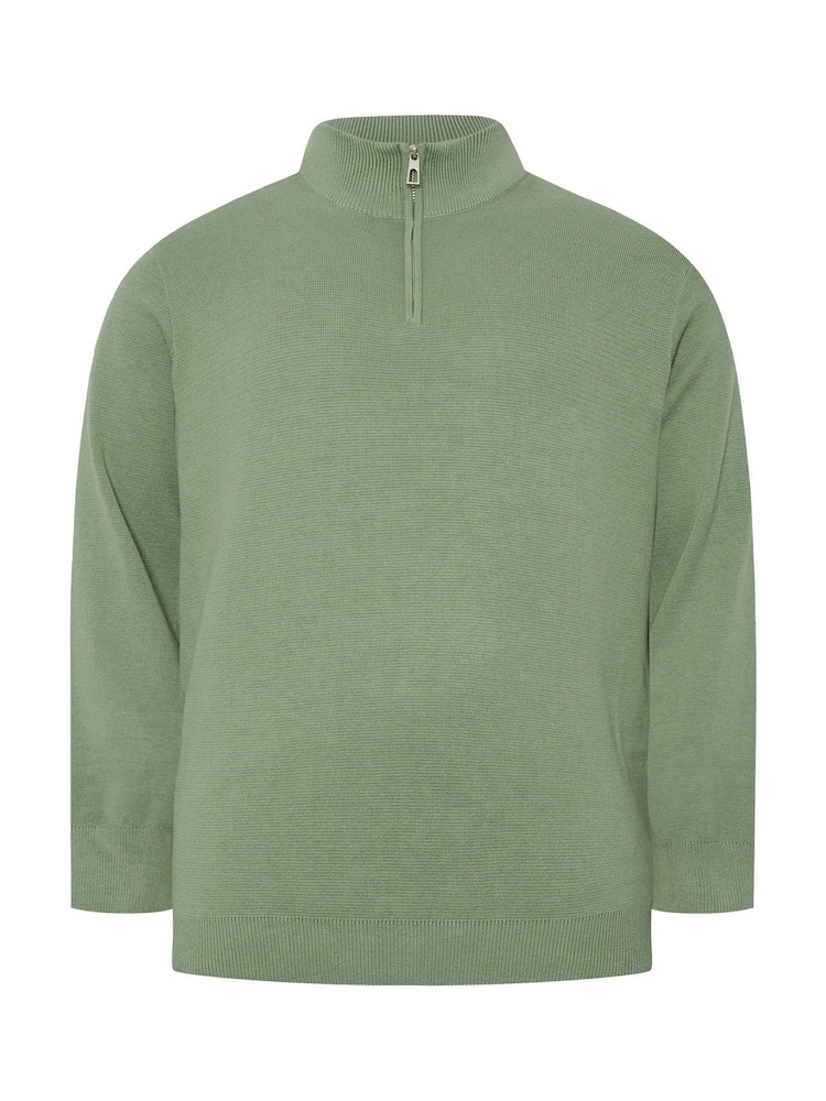 Зелений - Бавовняні джемпери BadRhino Big & Tall Milano Quarter Zip 100% Cotton - Image 4 of 5