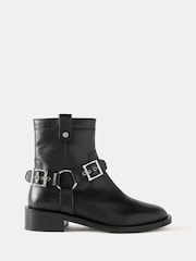 Mint Velvet Black Leather Buckled Biker Ankle Boots - Image 2 of 3