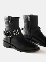 Mint Velvet Black Leather Buckled Biker Ankle Boots - Image 3 of 3