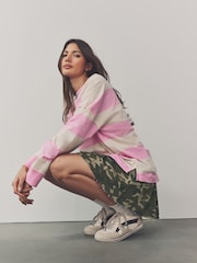 Camo Printed 100% Cotton Pleated Denim Mini Skirt - Image 1 of 7