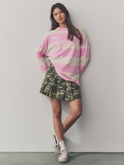 Camo Printed 100% Cotton Pleated Denim Mini Skirt - Image 2 of 7