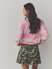 Camo Printed 100% Cotton Pleated Denim Mini Skirt - Image 3 of 7