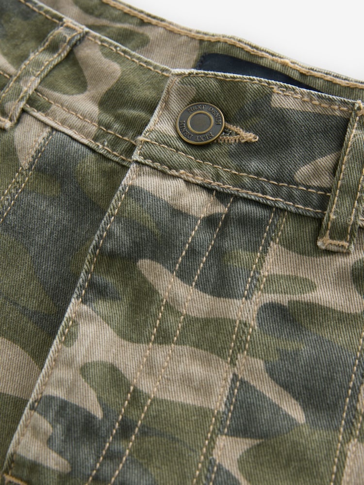 Camo Printed 100% Cotton Pleated Denim Mini Skirt - Image 6 of 7