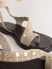 Neutral Suede Forever Comfort® Studded Toe Loop Sandals - Image 10 of 11