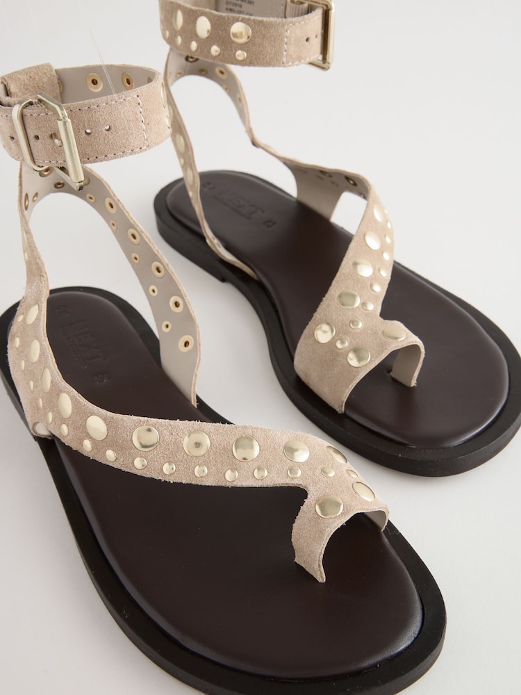 Neutral Suede Forever Comfort® Studded Toe Loop Sandals - Image 11 of 11