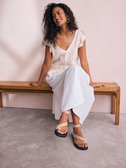 Neutral Suede Forever Comfort® Studded Toe Loop Sandals - Image 3 of 11