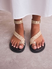 Neutral Suede Forever Comfort® Studded Toe Loop Sandals - Image 4 of 11