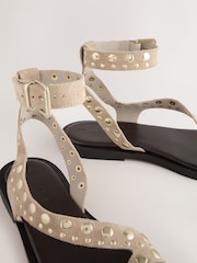 Neutral Suede Forever Comfort® Studded Toe Loop Sandals - Image 9 of 11