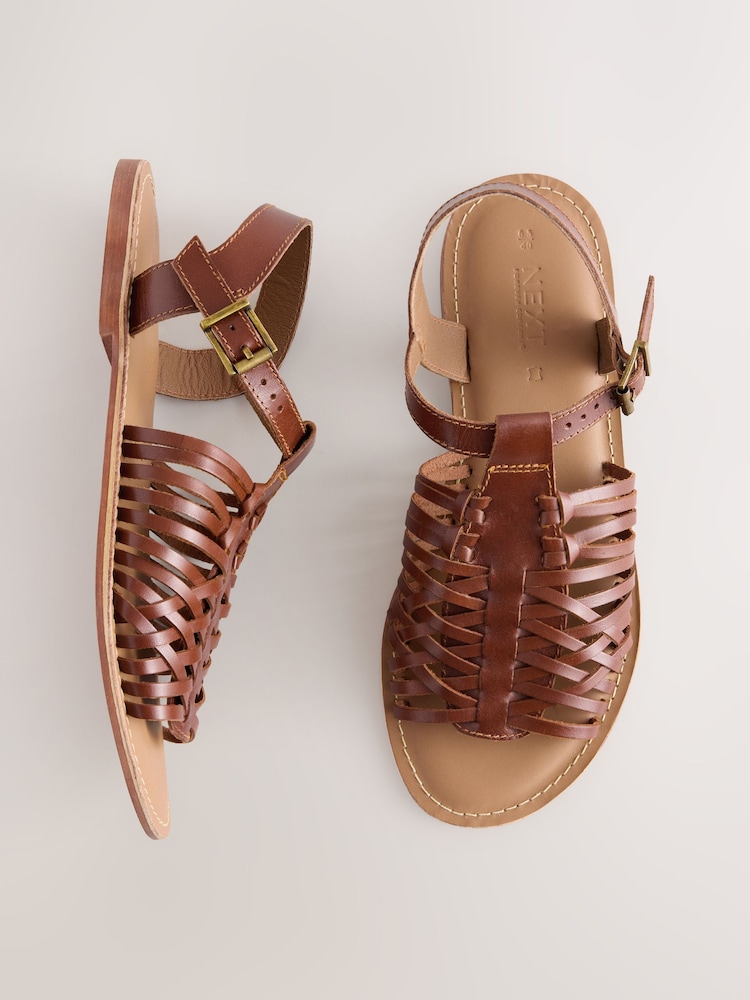 Tan Brown Leather Standard Fit Forever Comfort® Woven Strappy Sandals - Image 1 of 5