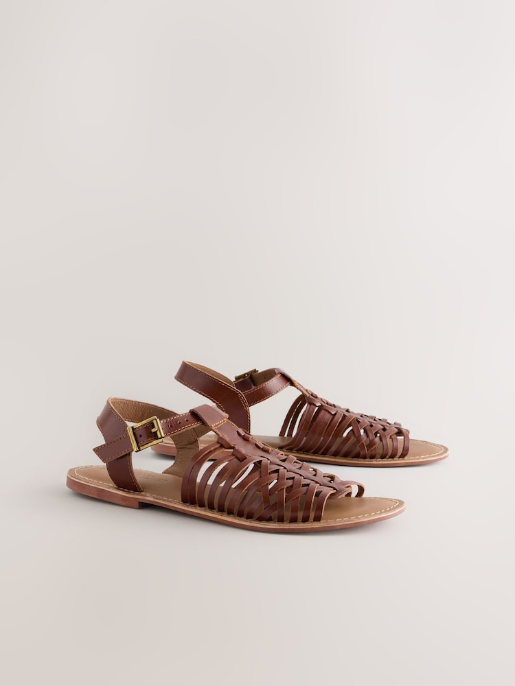 Tan Brown Leather Standard Fit Forever Comfort® Woven Strappy Sandals - Image 2 of 5
