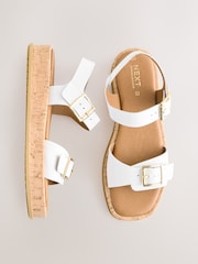 White Leather Standard/Wide Fit Forever Comfort® Double Buckle Flatform Sandals - Image 1 of 8