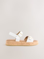 White Leather Standard/Wide Fit Forever Comfort® Double Buckle Flatform Sandals - Image 6 of 8