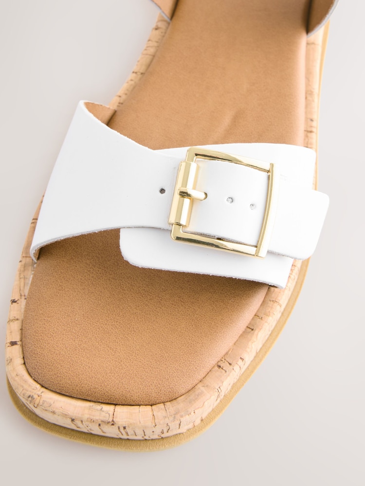 White Leather Standard/Wide Fit Forever Comfort® Double Buckle Flatform Sandals - Image 8 of 8