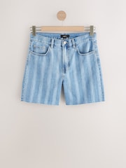 Blue Stripe 100% Cotton Slouch Relax Denim Shorts - Image 5 of 7