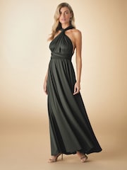 Dark Green Jersey Multiway Bridesmaid Wedding Maxi Dress - Image 1 of 9