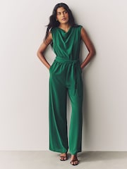 Emerald Green Cowl Neck Jumpsuit - Image 1 of 7