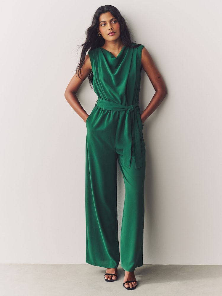 Emerald Green Cowl Neck Jumpsuit - Image 1 of 7
