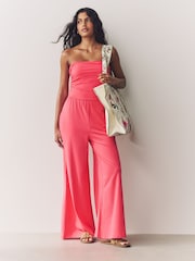 Coral Pink Bandeau Jersey 100% Cotton Jumpsuit - Image 1 of 8