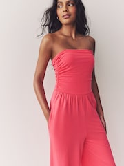 Coral Pink Bandeau Jersey 100% Cotton Jumpsuit - Image 5 of 8