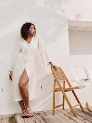 Cream 100% Linen Beach Kaftan - Image 1 of 9