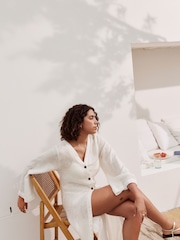 Cream 100% Linen Beach Kaftan - Image 4 of 9