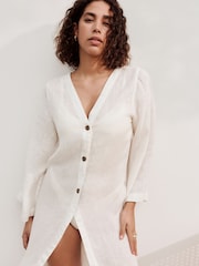 Cream 100% Linen Beach Kaftan - Image 6 of 9