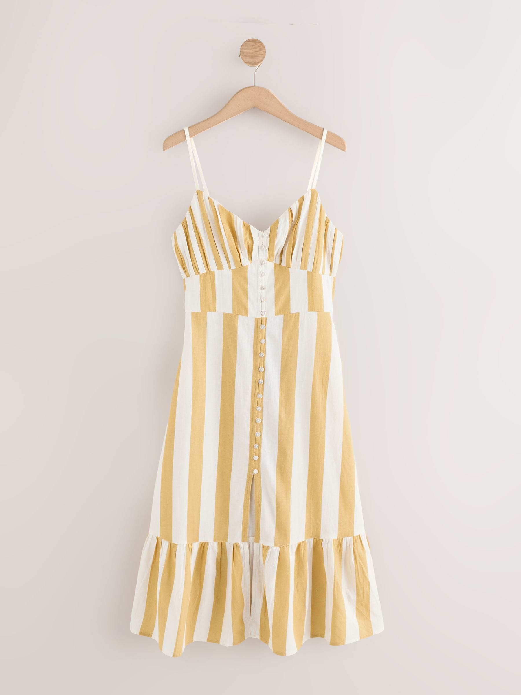 next yellow linen dress Yellow Linen Midi Dress: Empire Waist Sailor Collar - OEKO-TEX Certified