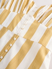 Yellow/White Button Down Midi Dress With Linen - Image 6 of 9