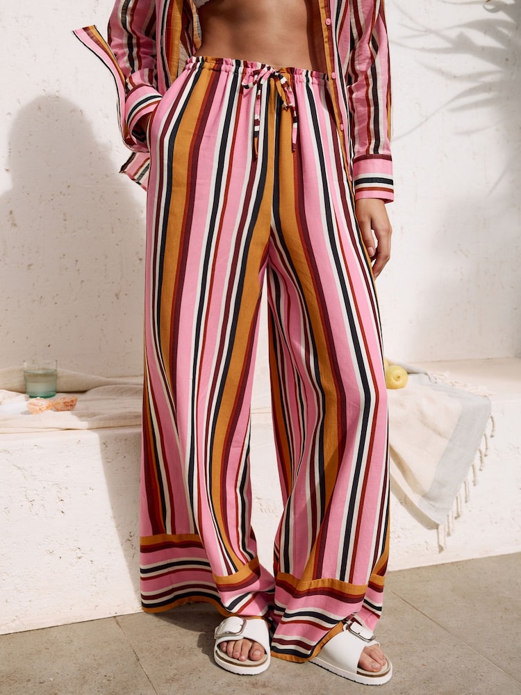 Pink/Plum Wide Leg Trousers With Linen - Image 1 of 6