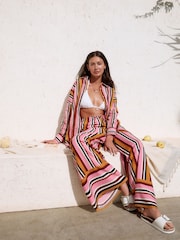 Pink/Plum Wide Leg Trousers With Linen - Image 2 of 6