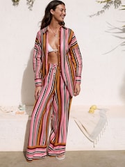Pink/Plum Wide Leg Trousers With Linen - Image 3 of 6