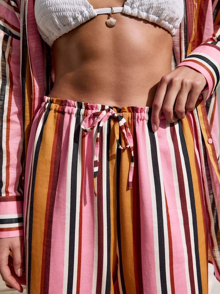 Pink/Plum Wide Leg Trousers With Linen - Image 6 of 6