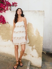 بيج فاتح - 100% Cotton Tiered Mini Dress - صورة 1 من 8