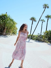 Lilac Purple 100% Linen Midi Dress - Image 1 of 12