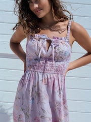 Lilac Purple 100% Linen Midi Dress - Image 3 of 12