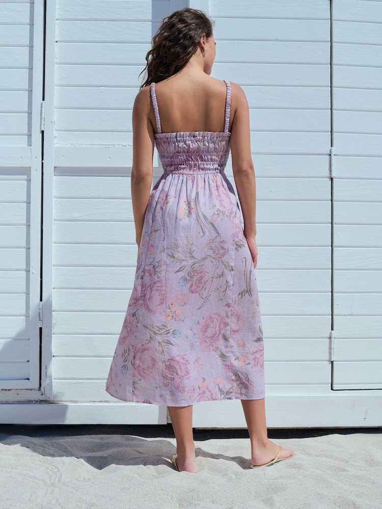 Buy Lilac Purple 100% Linen Midi Dress from Next Oman