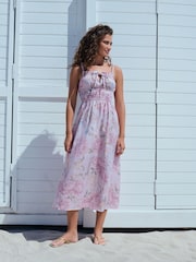 Lilac Purple 100% Linen Midi Dress - Image 6 of 12