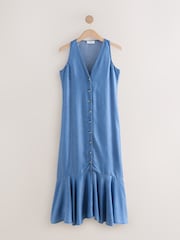 Blue Button Down Midi Dress - Image 6 of 8