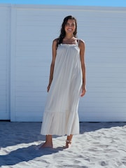Cream Volume Cotton Maxi Dress - Image 1 of 4