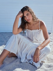 Cream Volume Cotton Maxi Dress - Image 3 of 4