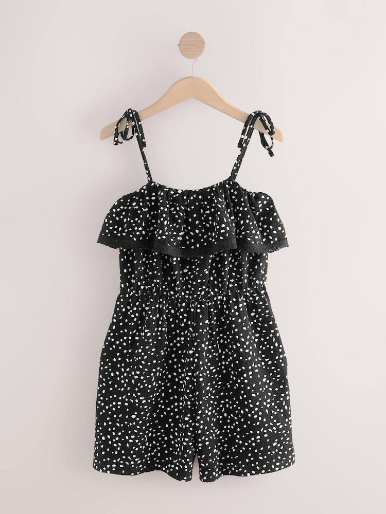 Black/White Textured Jersey Frill Bandeau Playsuit - Image 1 of 3