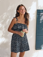 Black/White Textured Jersey Frill Bandeau Playsuit - Image 4 of 8