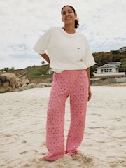 Pink Crochet Wide Leg Trousers - Image 1 of 6