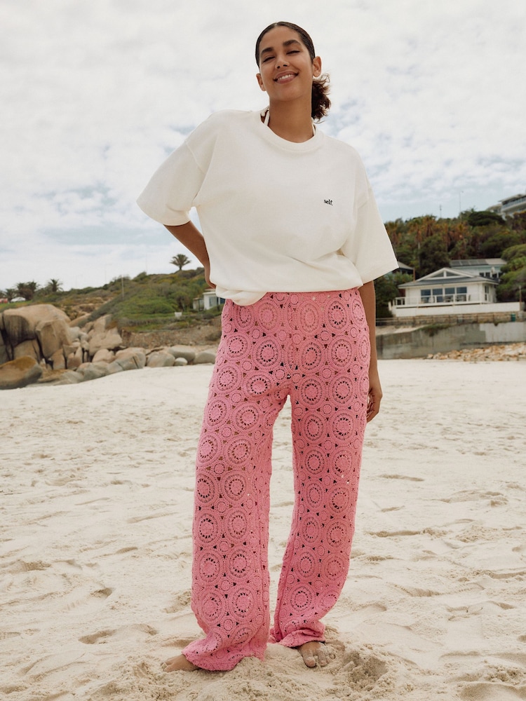 Pink Crochet Wide Leg Trousers - Image 1 of 6
