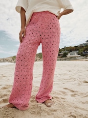 Pink Crochet Wide Leg Trousers - Image 2 of 6