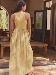 Olive Green Crinkle Texture Jersey/Woven Mix Midi Dress - Image 7 of 10