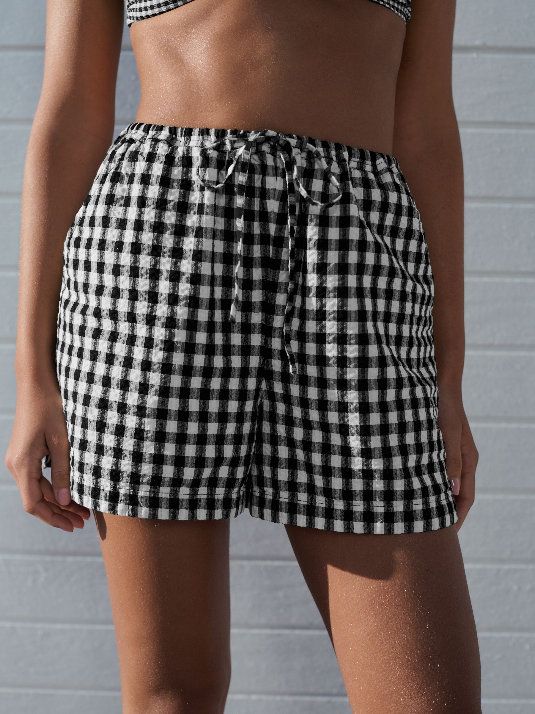 Buy Black/White 100% Cotton Gingham Shorts from Next Canada