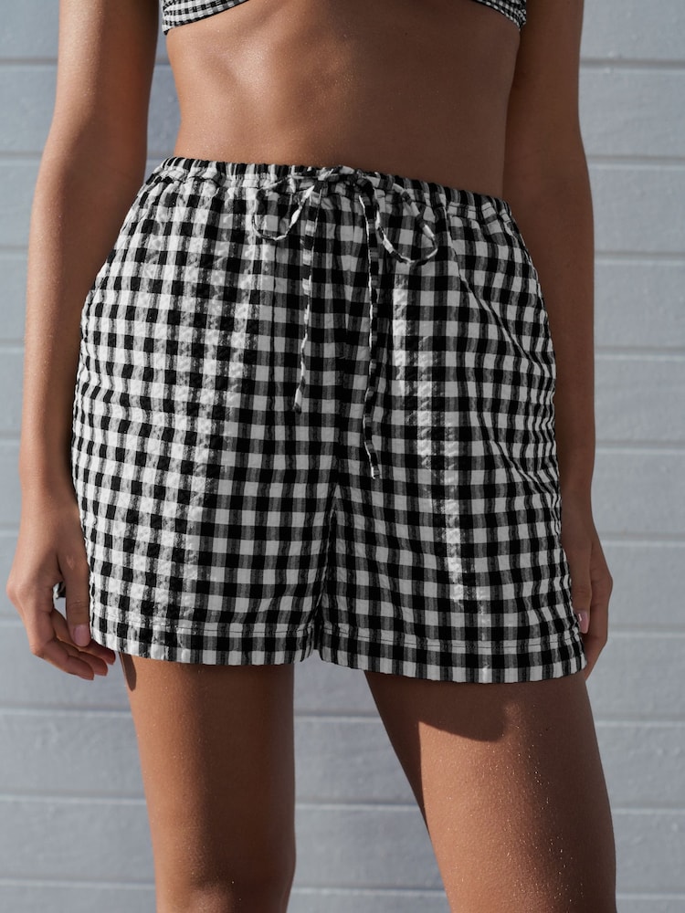 Buy Black/White 100% Cotton Gingham Shorts from Next India